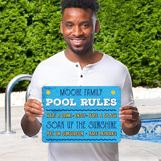 Custom Pool Sign, Pool Rules Make A Splash For Pool Décor Sign, 10x14 Inches, Rust Free .040 Aluminum, Fade Resistant, Made in USA by Sigo Signs