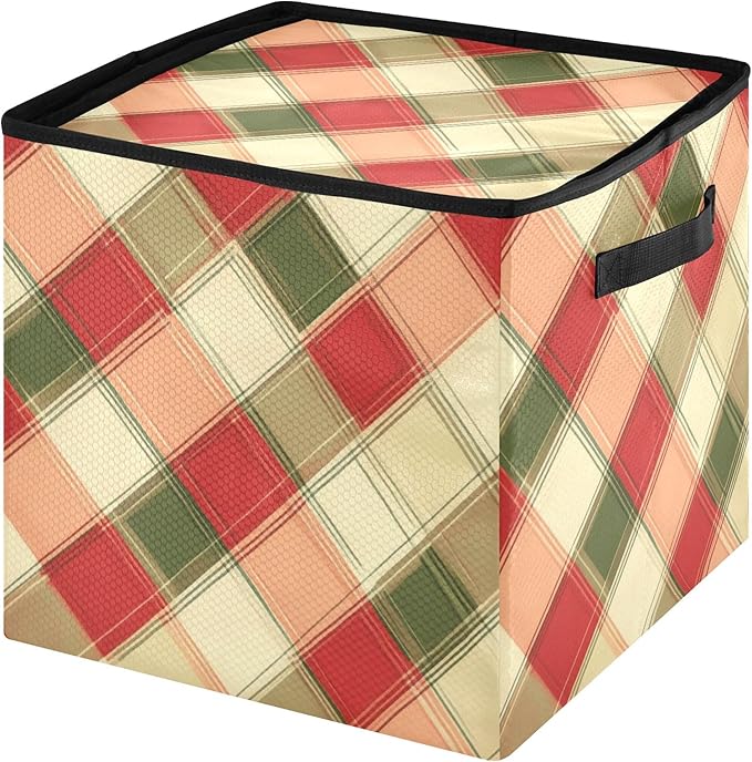 Red and Green Plaid Christmas Ornament Storage Box, Hold 64 Holiday Ornament 3”, Adjustable Dividers Handle Zipper Storage Container, Xmas Decoration Accessories