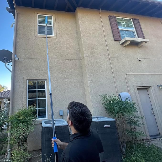 Hicavar 30 Foot High Ceiling Fan Duster with 6-24 Foot Extension Pole, Extendable Reusable Cobweb, Feather, Window Cleaning Squeegee Kit