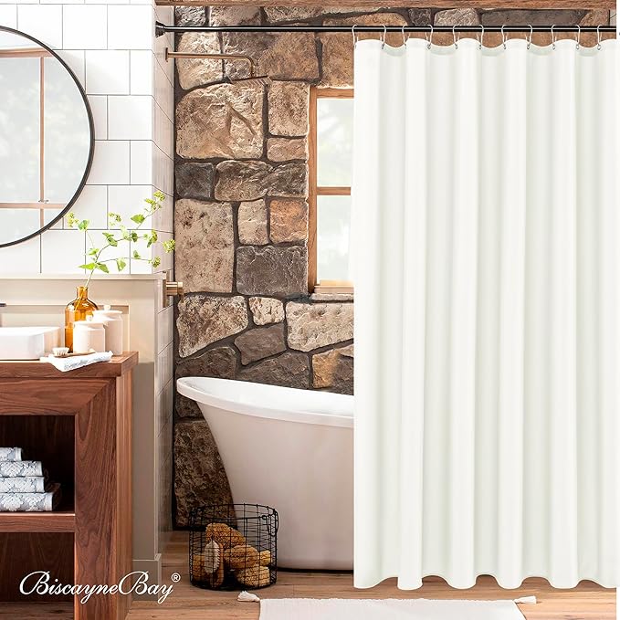 Biscaynebay Hotel Quality Fabric Shower Curtain Liners 72" X 72", Ivory Water Resistant Bathroom Curtains Rust Resistant Grommets Weighted Bottom Hem Machine Washable