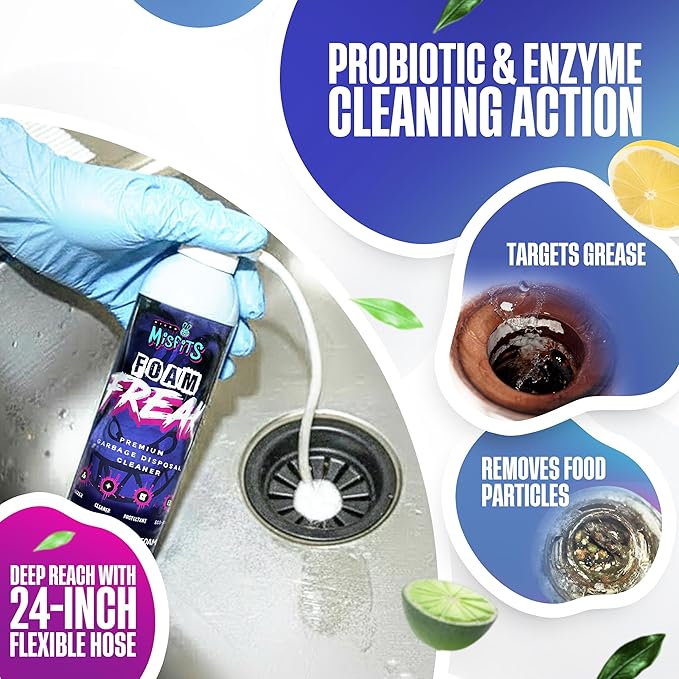 Foaming Garbage Disposal Cleaner with 24-Inch Hose | Deep Reach Drain Cleaner & Deodorizer | Odor Eliminator for Kitchen Drains & Disposals | Heavy-Duty Foaming Action | 1-Year Supply Per Can