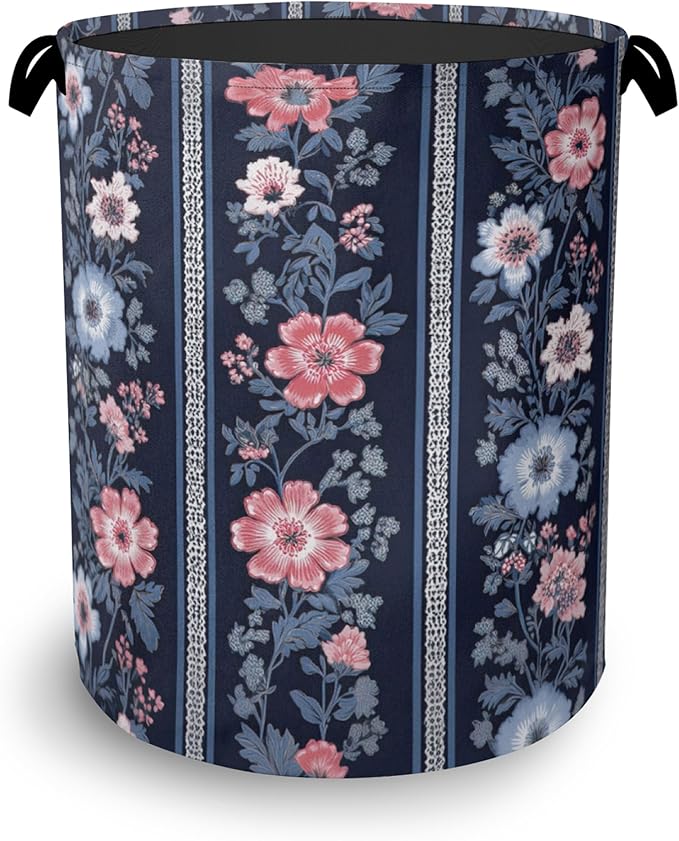 Boho Vintage Flower Laundry Basket,Foldable Oxford Cloth Tote Bag Laundry Hamper Clothes Storage Bucket Organizer for Bedroom Laundry Storage Dormitories 16" x 20.8"