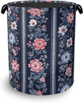 Boho Vintage Flower Laundry Basket,Foldable Oxford Cloth Tote Bag Laundry Hamper Clothes Storage Bucket Organizer for Bedroom Laundry Storage Dormitories 16" x 20.8"