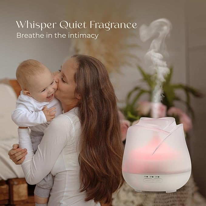 Earnest Living Rose Essential Oil Diffuser 150ml – Mini Ultrasonic Aromatherapy Humidifier for Bedroom & Desk, Quiet Mist, USB Powered, 7-Color Night Light, BPA for Women, Frosted White