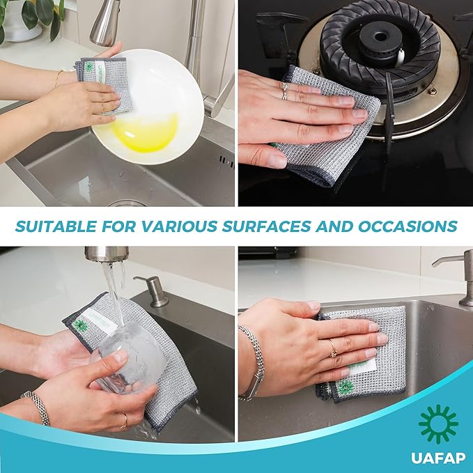 UAFAP 24 PCS Non Scratch Wire Dishcloth, Cleans Fast Without Scratching, Stands Up to Stuck-on Grime, Multi-Surface Safe, Wire Dishwashing Rag Cleaning Power for Everyday Jobs 7.87“ x 7.87”