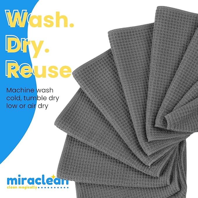 MIRACLEAN Waffle Weave Microfiber Cloths - 12 x 12 inches - Lint Free Cloth, Streak-Free Absorbent Microfiber Glasses Cleaning Cloth, Screens, Dusting & Appliances - 12 Pack Premium Cloth Wipes