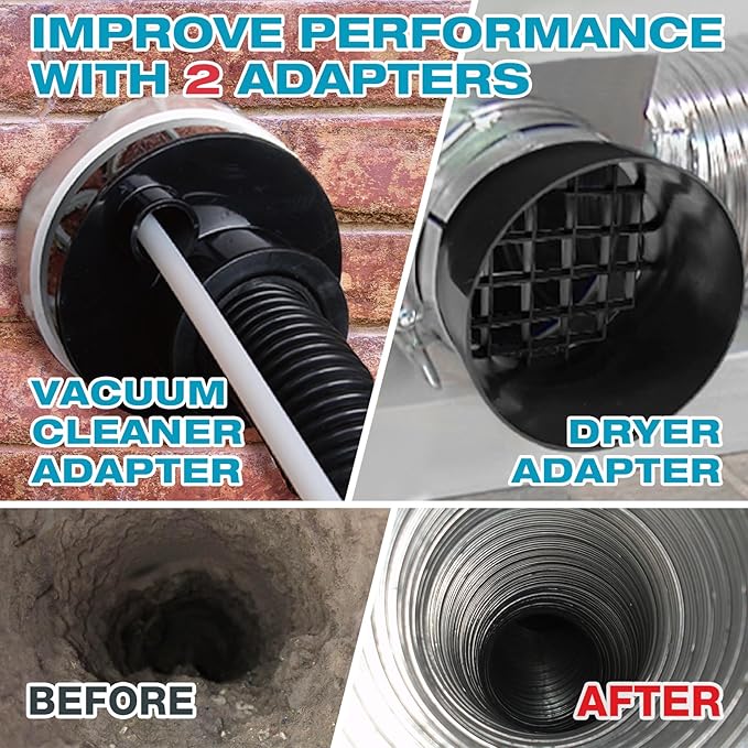 Sealegend 47-Pieces 33-Feet Dryer Vent Cleaner Kit, Dryer Cleaning Tools, Include Omnidirectional Blue Dryer Lint Vacuum Attachment, Dryer Vent Brush, Universal Vacuum & Dryer Adapters