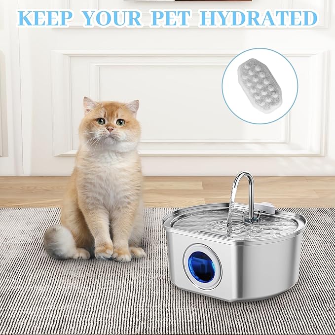16 Pcs Cat Water Fountain Replacement Filters & Pre-Filter Sponges for Rellaty Neareal 108oz/3.2 Automatic Stainless Steel Pet Water Fountain with Level Window Filter Replacement for Neareal Waterer
