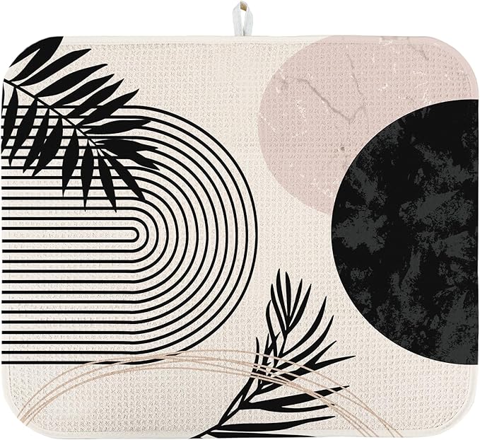 Quick Absorbent Kitchen Drying Mat - Stylish Patterns Dish Drying Mat- 16×18 Inch & 18×24 Inch Kitchen Drainer Mat for Countertops, Dishes & Glassware