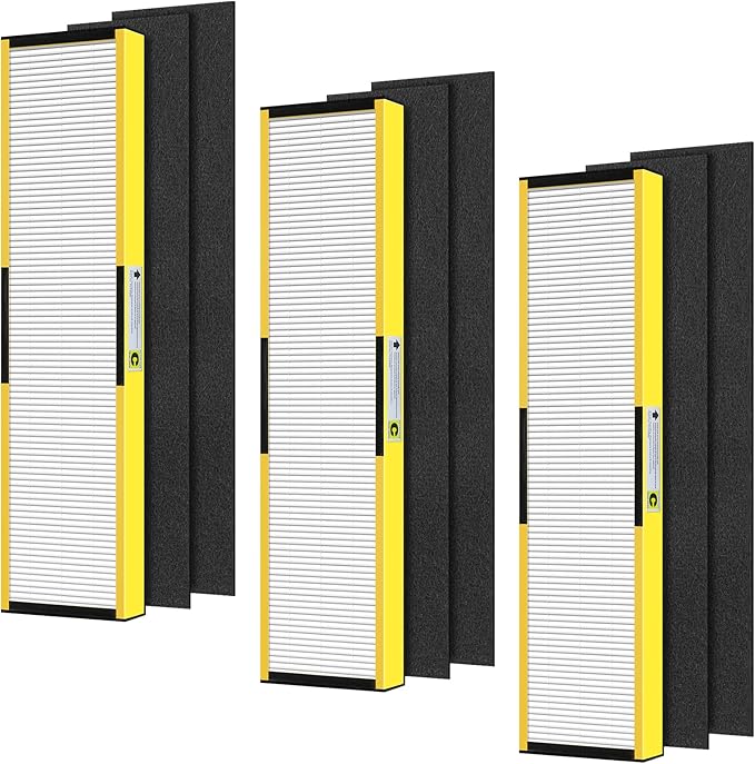 FLT5000 Filter-C HEPA Compatible with Germ-Guardian AC5000 AC5000E AC5250PT AC5300B AC5350B AC5350W Air Purifier, 3 True HEPA with 6 Pre-Filters