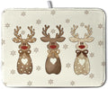 Wnoesat Christmas Reindeer Snowflakes Dish Drying Mat for Kitchen Counter 18x24 Inch Winter Xmas Holiday Drying Pads Microfiber Absorbent Dish Draining Mat Large Dish Drainer Rack Mat