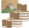 AEROZZ 10 Pack Biodegradable Natural Sponges Kitchen - Compostable Cellulose and Coconut Walnut Scrubber Sponge - Non Scratch Eco Friendly Quick Drying Sponges for Dishes