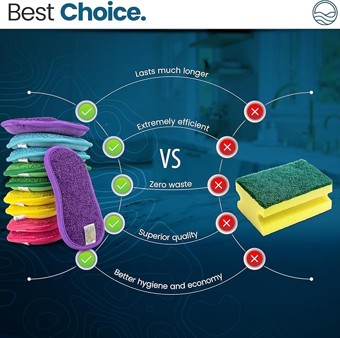 Onutis – 10 Kitchen Sponges Pack– Washable and Reusable Dishes Sponge Rubber – 6 X 3 inches - Multicolored