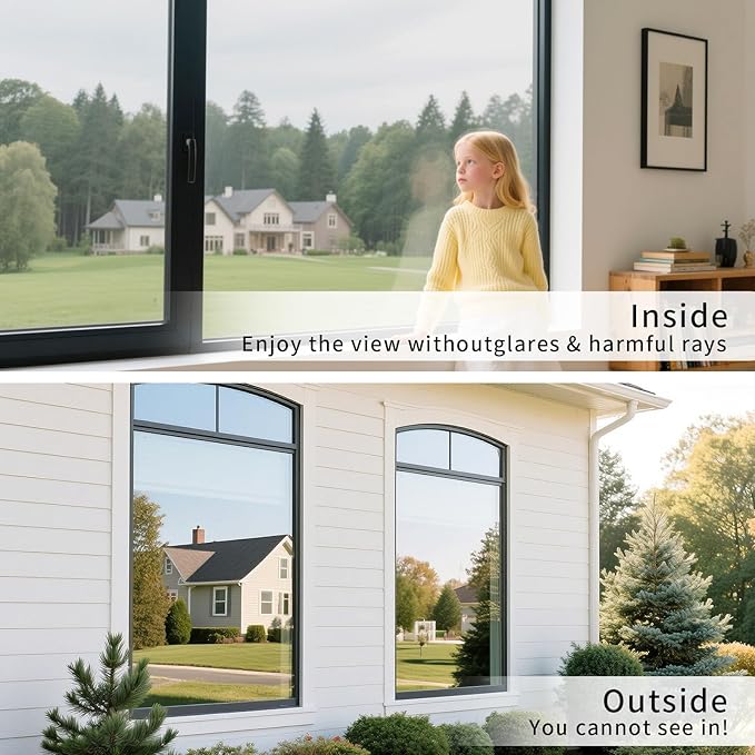 Window Privacy Film One Way Daytime Mirror Tint Treatments UV Heat Control Vinyl Stickers Sun Block Glass Paper Door Covering Reflective (Silver, 41.3 Inch x 7.8 Feet)