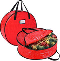 BALEINE Wreath Storage Container, 2 Pack Christmas Wreath Storage Bag with Tear Resistant PE Material and Reinforced Handle for Holiday Xmas (Red, 30"x8")