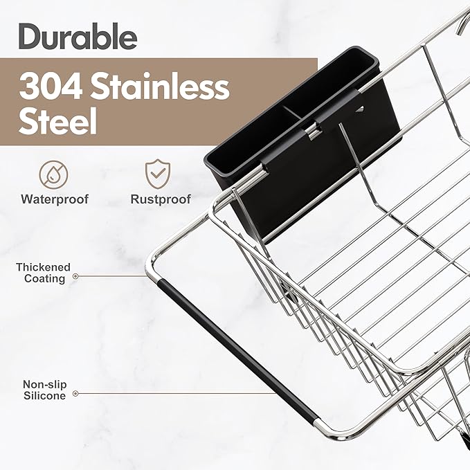 romision in Sink Dish Drying Rack, Stainless Steel Dish Drainers for Kitchen Sink, Use for Countertops & in Sinks & Over Sink, Compact Dish Dryer Racks with Utensil & Cup Holder, Sliver