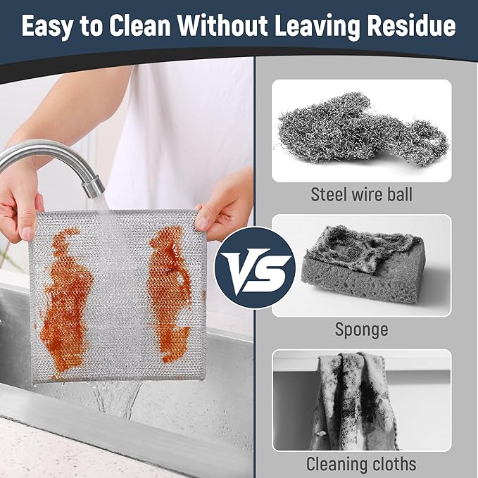 3 Layers Non Scratch Wire Dish Cleaning Supplies 15PCS - Wire Dishwashing Rag Home Essentials-Reusable Steel Wool Scrubber Washcloths,Kitchen Towels and Dishcloths Set for Pans Sinks & Cookware