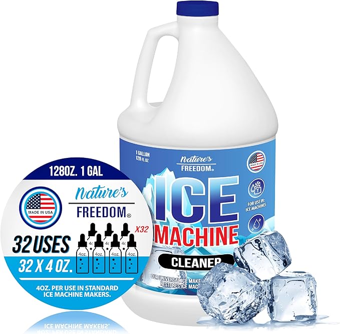 Nature's Freedom Ice Machine Cleaner - 1 Gallons (32 Uses) - Nickel-Safe Descaler, Made in USA, Universal Compatibility for Commercial/Residential Ice Makers such as Whirlpool, Scotsman and All