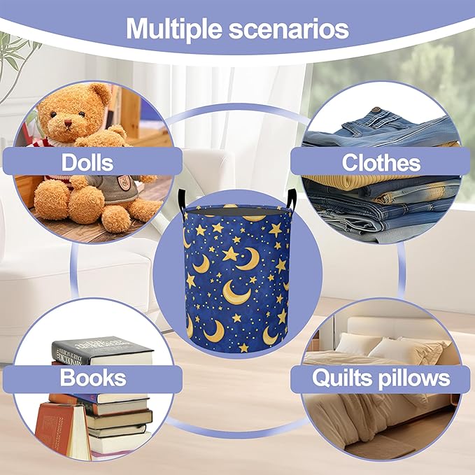 Laundry Basket, Cartoon Stars Moon Oxford Cloth Laundry Hamper With Handle Foldable Portable Clothes Storage Basket Storage Bag For Laundry Room/Bathroom/Bedroom/Dormitories