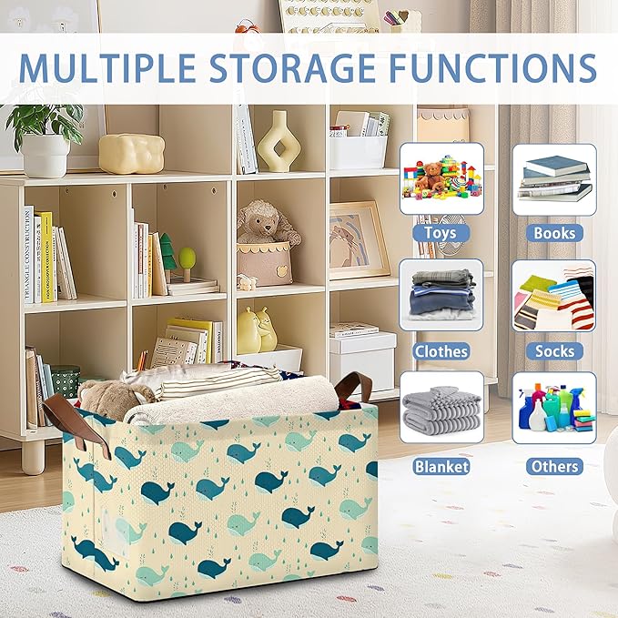 Cute Whale Storage Basket,Collapsible Storage Bin Cubes for Living Room Bedroom Blankets Home Storage 17x11.5x10Inch