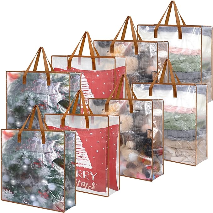 8 Pcs Clear Wreath Storage Bags 26 Inch Christmas Decoration Garland Container Door Garland Holiday Wreath Storage Holder with Handle and Zipper Heavy Duty Plastic Packing Totes(Camel)
