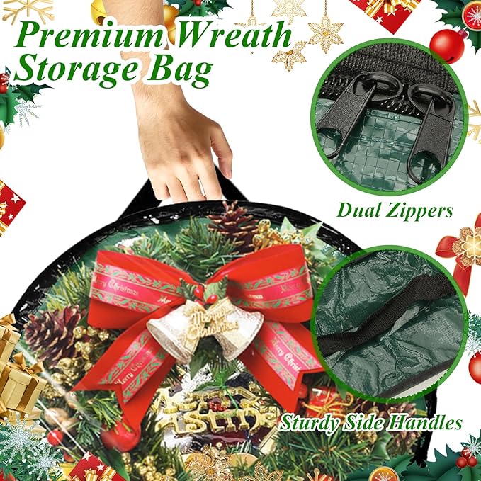 6 Pack Wreath Storage Container Bag 30 Inch Christmas Wreath Storage Bag Heavy Duty Christmas Wreath Boxes with Clear Window for Xmas Holiday Seasonal Wreath Garland(Green)