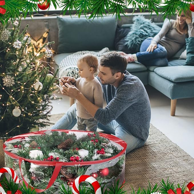 ProPik Christmas Wreath Storage Bag 36" - 2 Pack Clear Christmas Wreath Storage Container - Garland Holiday Artificial Wreath Storage Holder - Water Proof Transparent Clear PVC (36 Inch, Red)