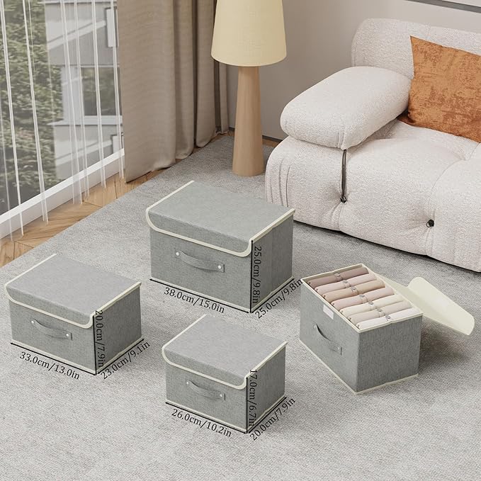 Fabric Storage Bins Cube Organizers with Flip-Top Lid and Handles,Storage Boxes for Organizing Home,Office,and Closet,Grey,5 Pack 10.2 X 7.9 X 6.7 in