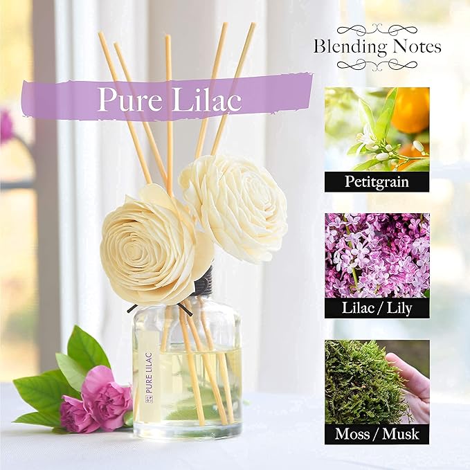Aronica Twin Sola Diffuser - Pure Lilac Fragrance, 160ml / 5.41 Floz, Lilac Scented Products, Flower Decor, Aesthetic Spring Reed Diffuser for Home