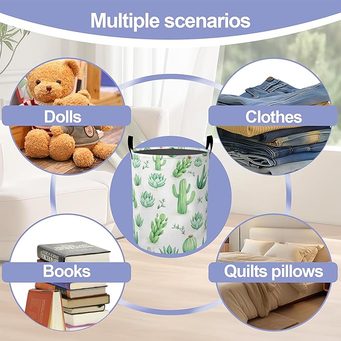 Laundry Basket-Cactus and Succulent Foldable Waterproof Oxford Cloth Funny Tote Bag Laundry Hamper Clothes Storage Bucket Organizer For Bathroom/Laundry Storage/Bedroom Storage Basket
