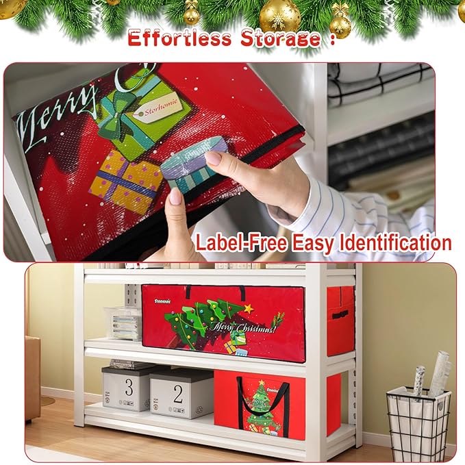 Christmas Tree Storage Bag 7.5FT, Christmas Tree Bag,Double Thickened Woven Fabric,Christmas Tree Storage for Disassembling Artificial Tree 122 X 50 X 50cm with 3 Organizer Pouches