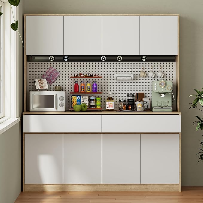 71" XL Pantry Cabinet,Kitchen Storage Cabinets with 15.7" Countertop,Kitchen Pantry Cabinet with 2 Drawer and 4 Storage compartments, Hutch Cabinet for Kitchen/Dining Room