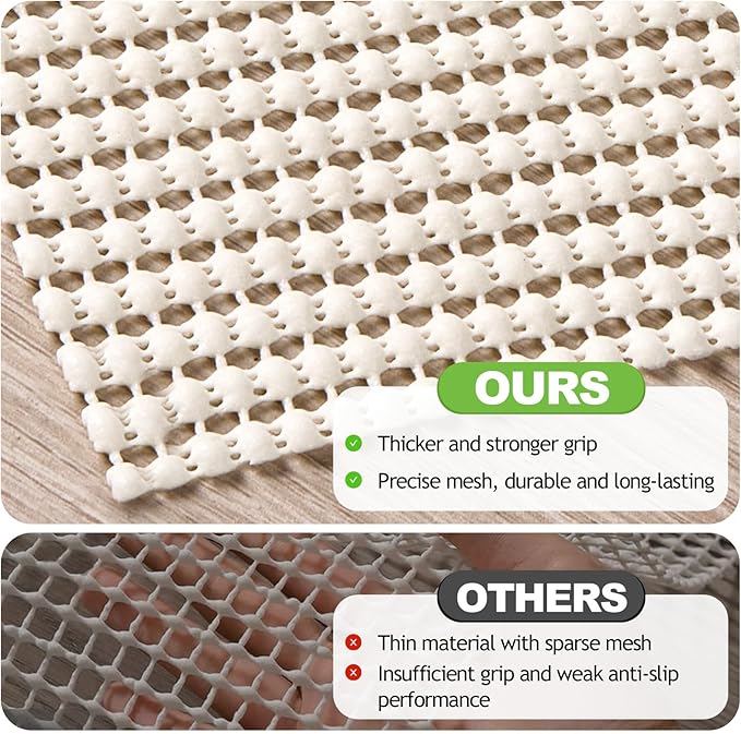 Songrey Non-Slip Rug Pad 6x9 FT, Extra Thick Carpet Pads for Hard Surfaces, Prevents Sliding and Secures Rugs, Provides Floor Protection with Comfort Cushioning