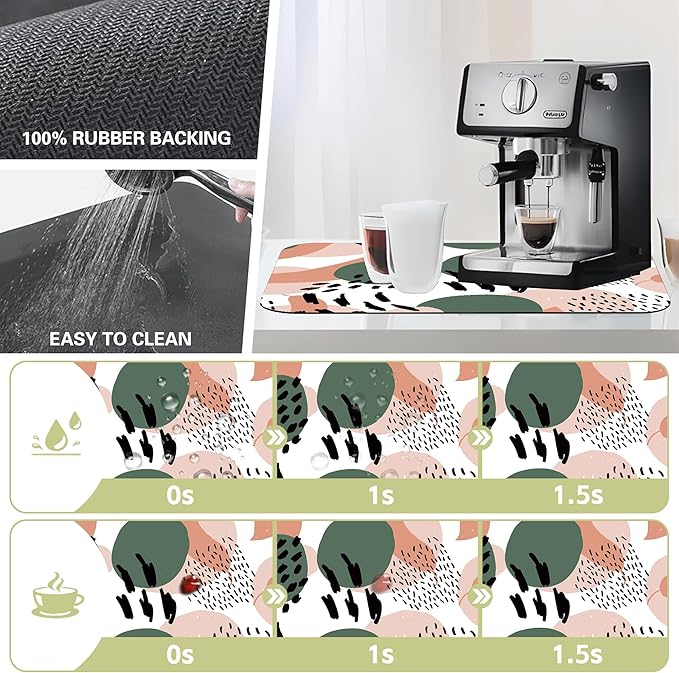 Dish Drying Mat Abstract Dots Lines Doodle Pattern Kitchen Mat 12"x19" Bsorbent Coffee Maker Mat for Dishes Utensils Coffee Maker Pots and Pans Easy Clean Dish Slip Resistant Pad