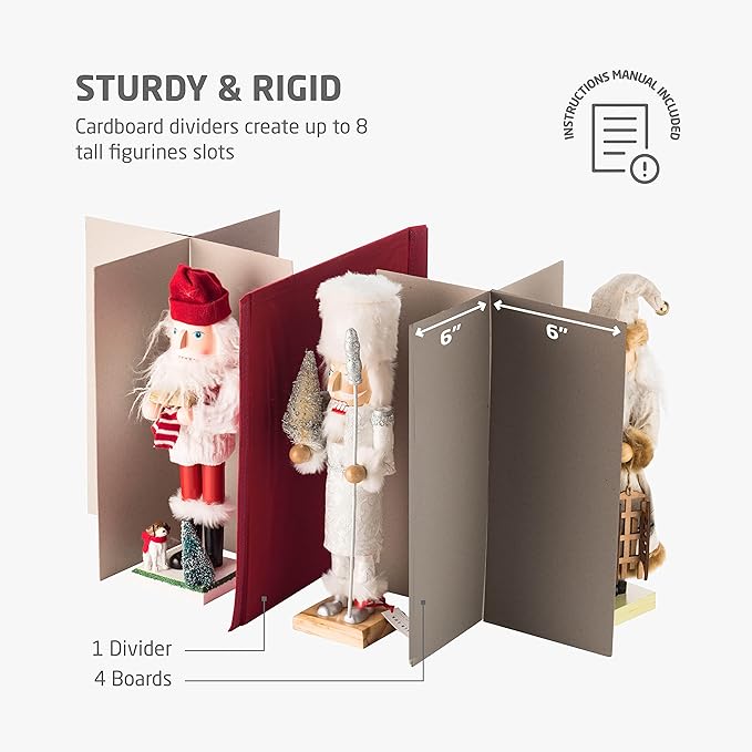 ZOBER Nutcracker Storage Containers - Ornament Christmas Figurine Storage Box - Christmas Village Containers Fits Up to 8 15-Inch Figurines & Xmas Decorations Accessories - Red