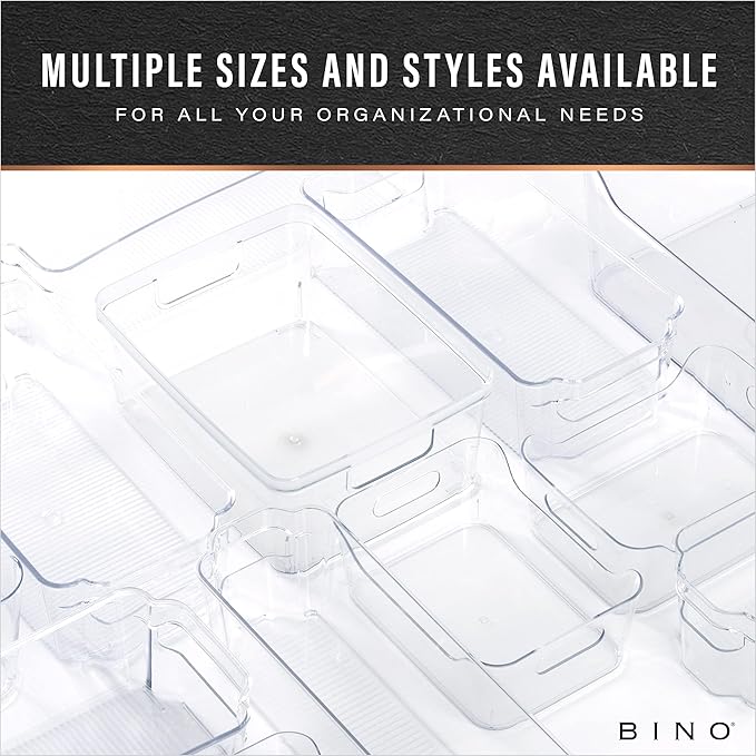 BINO | Plastic Organizer Bins, X-Small - 4 Pack | THE SOHO COLLECTION | Multi-Use Organizer Bins | Pantry & Freezer Bin | Plastic Storage Containers | Bin for Home & Kitchen Org