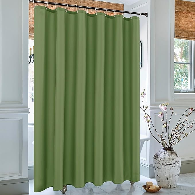 Biscaynebay Hotel Quality Extra Long Fabric Shower Liners 72" Width by 84" Length, Sage Water Resistant Bathroom Curtains Rust Resistant Grommets & Weighted Bottom Hem Machine Washable