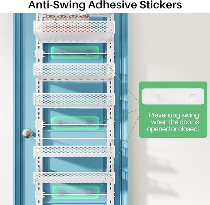 SNTD Over the Door Pantry Organizer - 8 Tier Adjustable Pantry Door Spice Organizer, Large Capacity Hanging Door Spice Rack for Kitchen Pantry Organizers and Storage (White, 12.3" W x 4.7" D x 69" H)