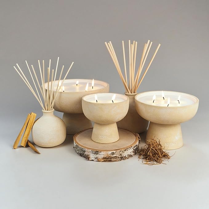 Blueme Spiritual Candle | Palo Santo & Vetiver | 4 Wick - Refillable Wellness Candle with Essential Oils, Hand Finished & Poured Soy Wax Blend Ceramic Vessel, Natural Cotton Wicks | Large 24 oz