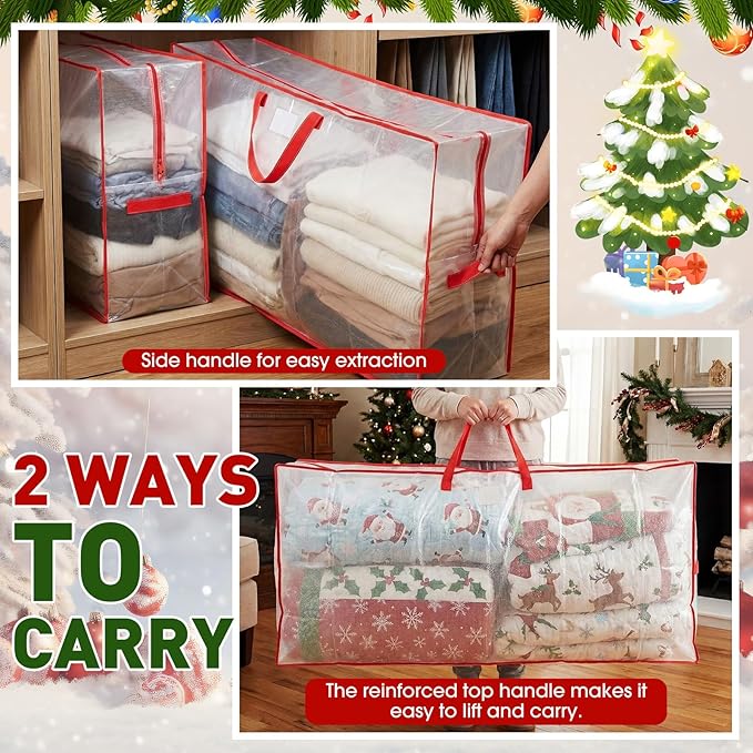 2 Pack Extra Large Christmas Tree Storage Bag 9 ft Artificial Tree, 126gallon Heavy Duty Moving Bag 65" Waterproof Clear Oversized Box with Handle Label Pocket for Camping College (Red)