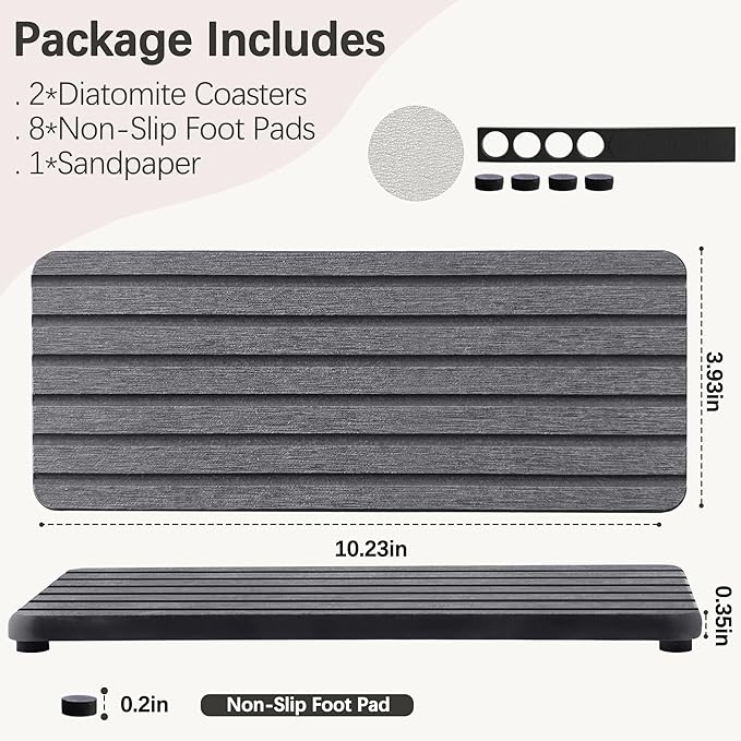 NiuYichee 2 PCS Water Absorbent Diatomite Coasters (10.2" x 4"), Grooved Design, Water Absorbing Stone Used for Hand Soaps & Plants & toiletries in The Modern Home
