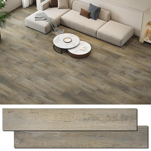 INMOZATA Peel and Stick Floor Tile Vinyl Flooring, Waterproof Plank Flooring 36-Pack 54 Sq.Ft Wood Grain Self Adhesive Peel and Stick Flooring for Bedroom, Living Room, Kitchen, RV(Aged-Wood)