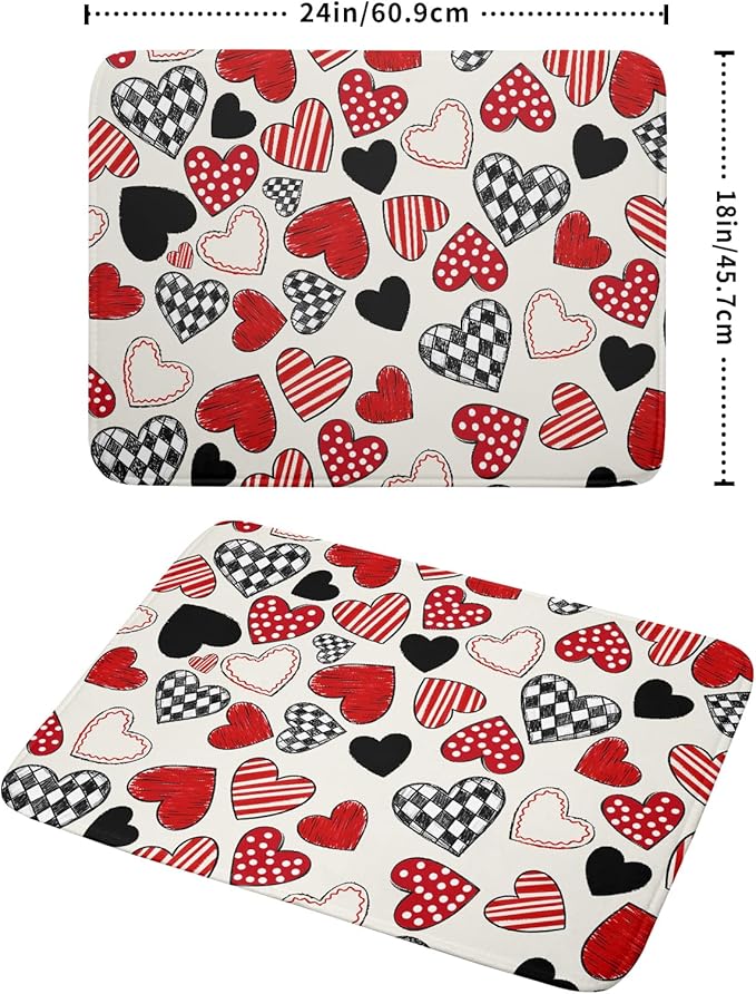 Valentines Day Dish Drying Mat for Kitchen Counter 24x18 Inch Red Heart Drying Mat with Absorbent Reversible Microfiber Holiday Love Dish Drainer Mats Rack Pad for Coffee Countertop Protector