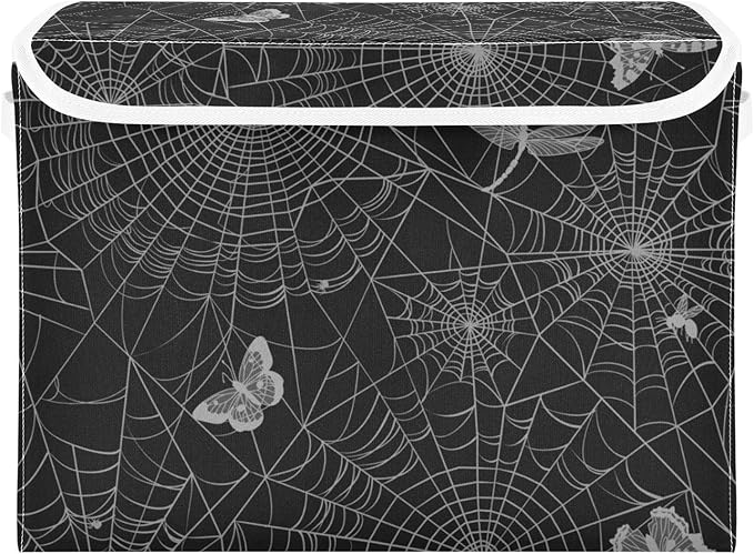 Halloween Baskets Collapsible Storage Bins with Lids, Spiderweb Butterfly Dragonfly Storage Boxes Clothes Baskets for Organizing