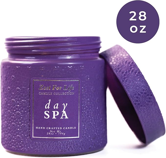 A Cheerful Giver - 28oz Large Scented Candle Jar with Lid- Zest for Life - 130 Hours of Burn Time, Gift for Women (Large, Day Spa)