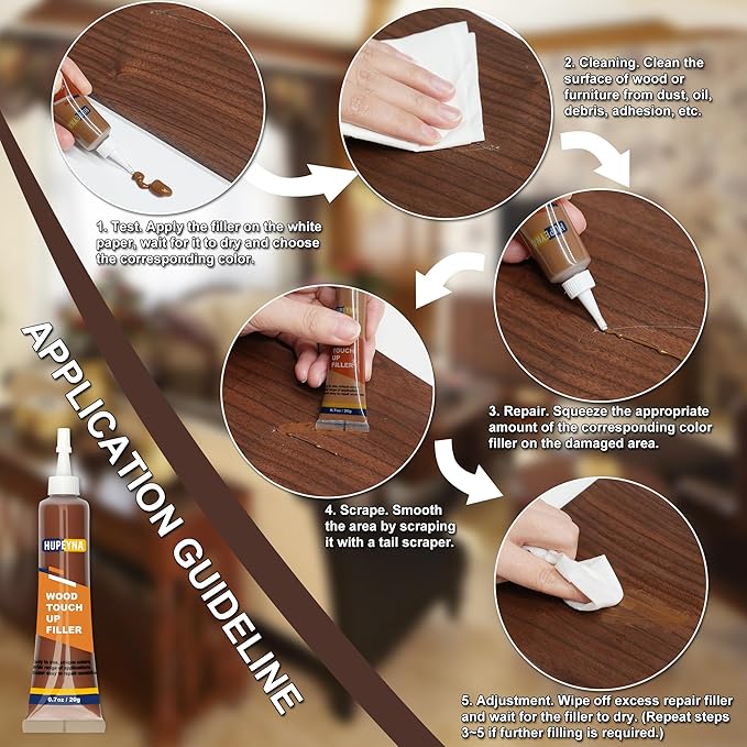 Hupeyna Wood Furniture Repair Kit, 12 Colors Wood Repair Kit, Wood Touch up Fillers, Repair Scratch, Cracks, Discoloration for Wooden Cabinet, Floor, Door, Table Surfaces Wood Filler Paint