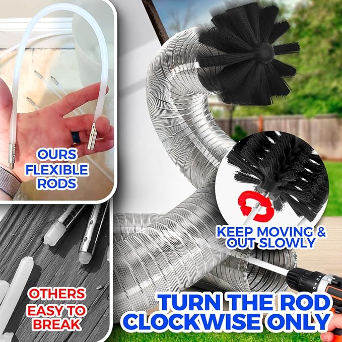 Holikme 50 Pieces 35 Feet Dryer Vent Cleaner Kit, Dryer Cleaning Tools, Include Dryer Vent Brush, Omnidirectional Blue Dryer Lint Vacuum Attachment, Dryer Lint Trap Brush, Vacuum & Dryer Adapters