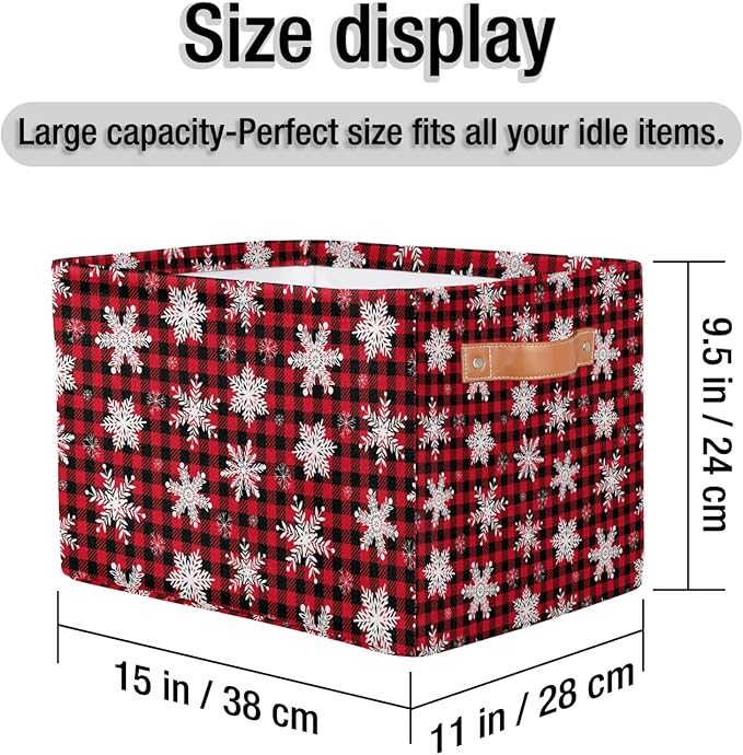 Christmas Snowflakes Grid Cube Storage Baskets,Foldable Storage Box Bin,Waterproof Open Shelves Basket Clothing Organizer Toy Basket Gifts Empty for Bedroom Home Decor