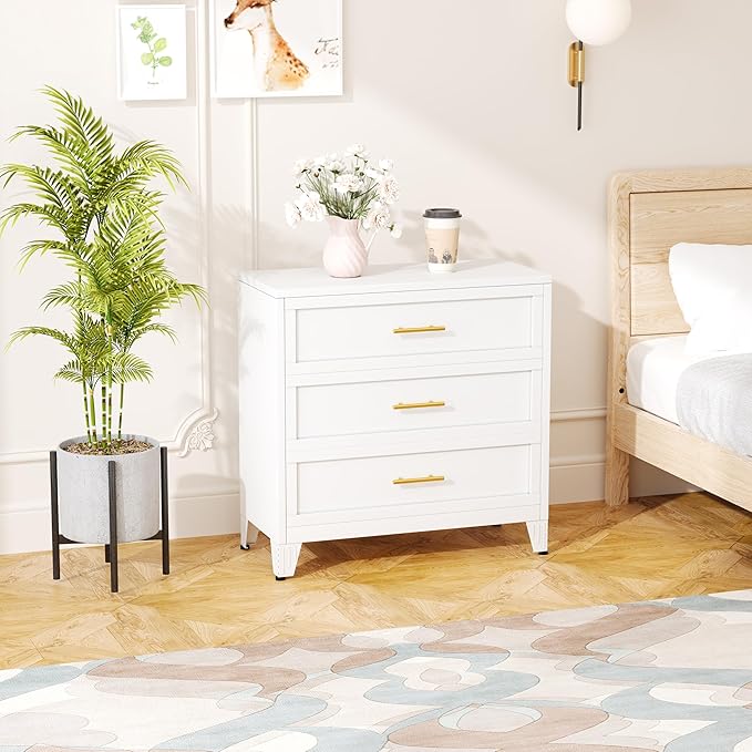 Metal Dresser for Bedroom 3 Drawers Dresser Metal Storage Organizer,34.25" H Drawer Chest, Closet Organizers for Living Room, Hallway, Closet