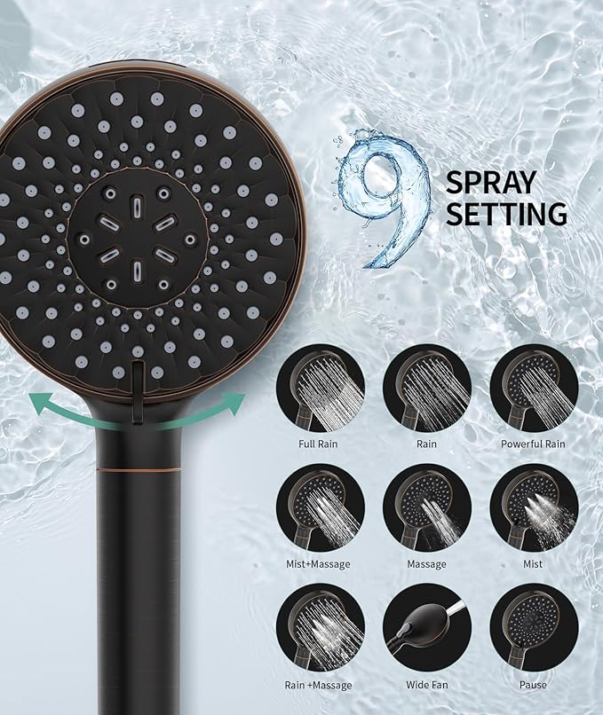 SR SUN RISE Filtered Shower Head with Handheld High Pressure 9 Spray Mode Showerhead Detachable Shower Head Water Softener Filters Beads for Hard Water Remove Chlorine 1 Filter ORB